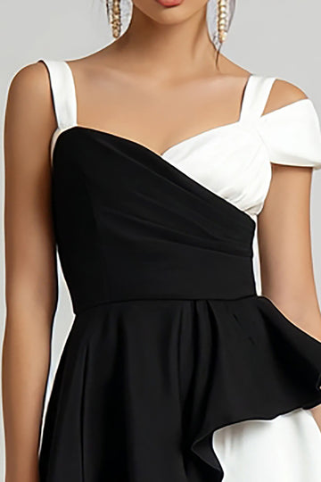 Stylish A Line Black and White Dress with Ruffles